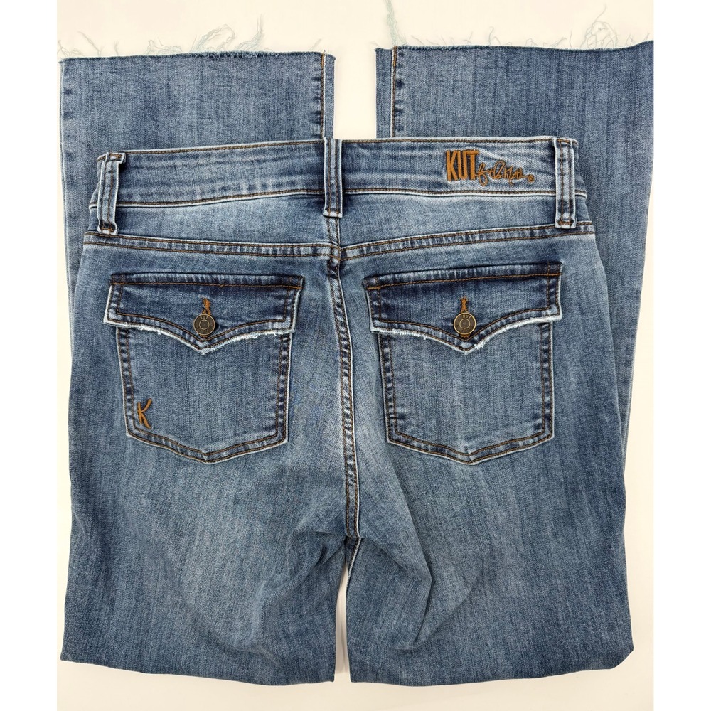 Kut from the Kloth Nikki Mid Rise Ankle Flare Jeans Blue Raw Hem Size 6